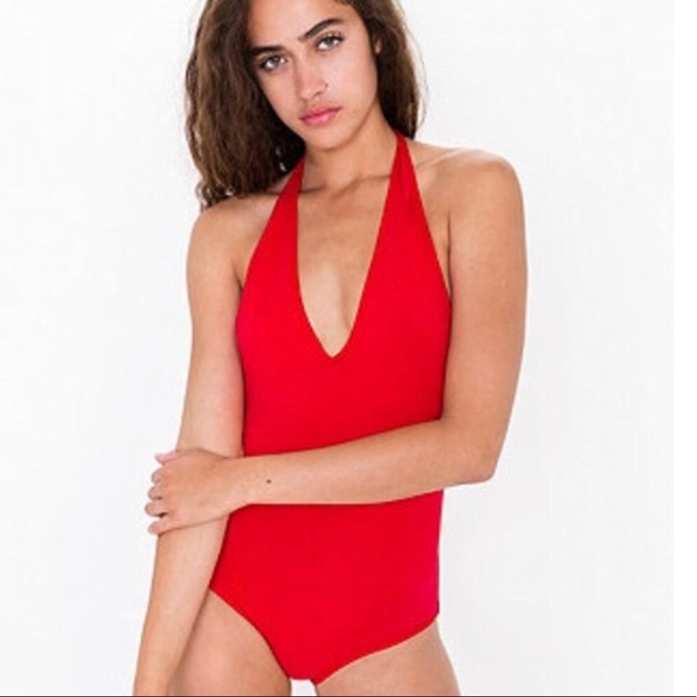 Red halter neck bodysuit